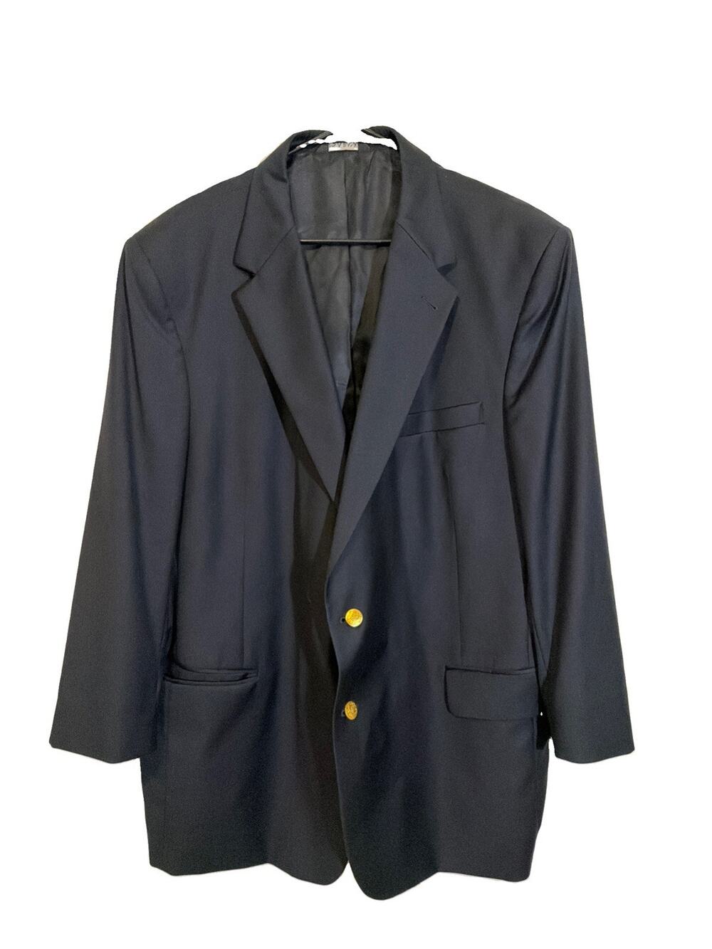 Jos. A. Bank Blazer Mens 48R Navy Blue 100% Wool Gold Buttons Sport Coat